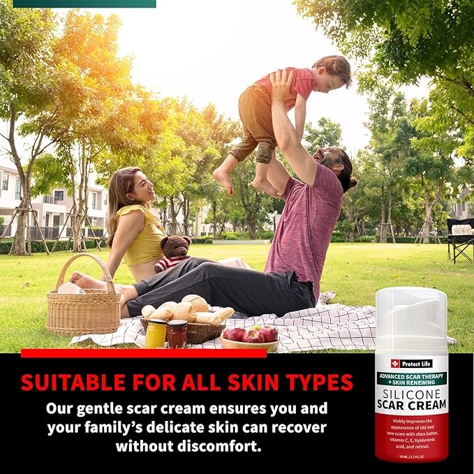 Protect Life Silicone Scar Cream for Surgical Scars, Injury & Keloid Scar Treatment, Moisturizing Scar Removal Cream, Rejuvenating Silicone Scar Gel