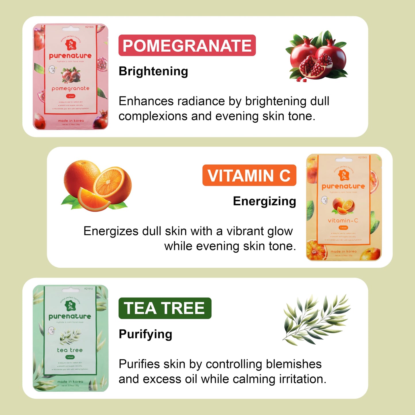 PB&Jay Purenature Hydrate and Calm Facial Mask - 12 Pack Acai Berry,Vita c,retinol and more, Made in Korea, Face Mask Skincare for Hydration, Skincare Face Mask, Moisturizing Mask for Sensitive Skin