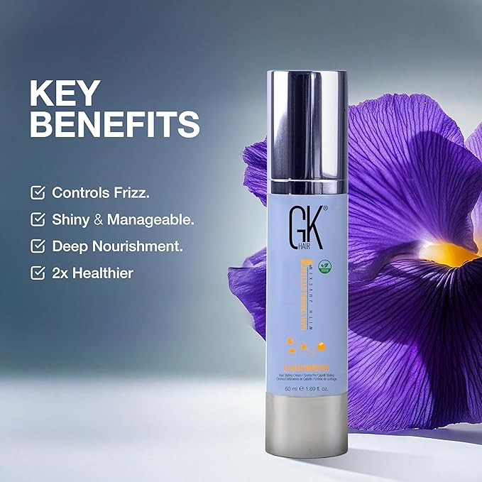 GK HAIR Global Keratin Leave in Cashmere Hair Smoothing and Styling Cream (1.69 Fl Oz/50ml) Argan Oil for Anti-Frizz Sleek Shine and Hydrates Dry Damaged and Unmanageable Hair Repair