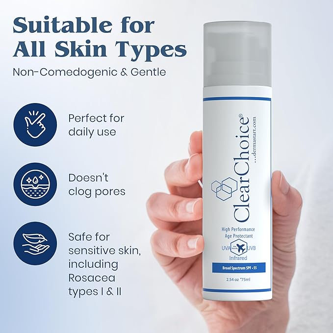 Clear Choice Sport Shield Extreme SPF 55 - Alkaline Skin Therapy Sunscreen, Non-Comedogenic, Anti-Aging Protection with Zinc Oxide & Antioxidants, For All Skin Types, Rosacea & Daily Use