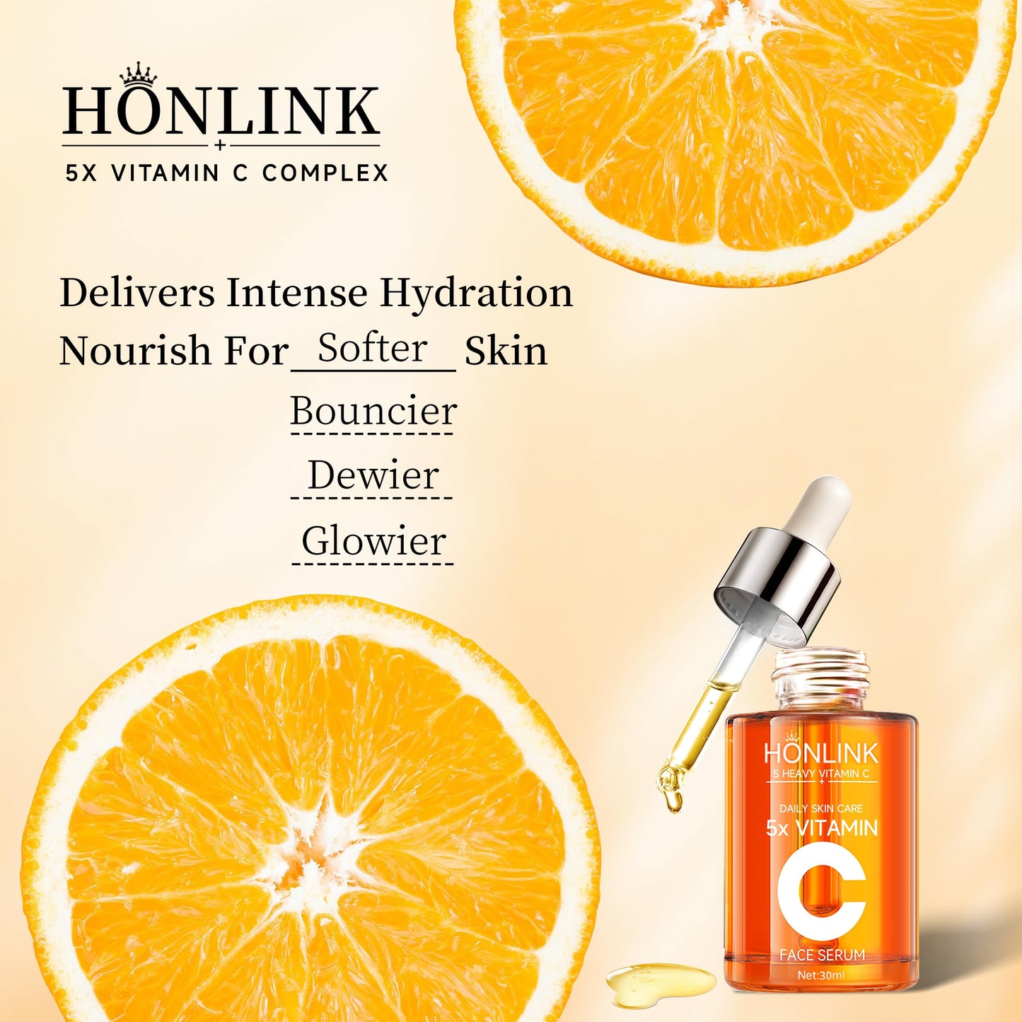 HONLINK Vitamin C Gloss Serum korean - Stabilized Complex with Hyaluronic Acid & Centella Dull Facial Skin,Uneven Tone,Fine Lines,Pores, Dry Skin,TK Popular Skincare,Unique Gift for Women