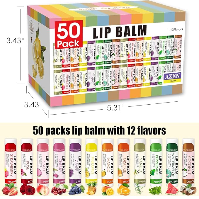 AZEN 50 Pack Lip Balm, Natural