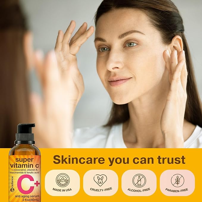 Double Size (2OZ) Super Vitamin C Serum for Face w/Niacinamide Serum, 5% Vitamin C Face Serum w/Hyaluronic Acid, Resveratrol, Anti-Aging Brightening Super C Serum, Facial Serum Vitamina C, E