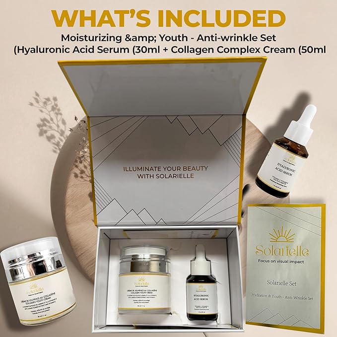 “SOLARIELLE” Hydration & Youth – Anti-Wrinkle Set, Beauty & Skin Care with Peptides Serum for Face – Face Moisturizer for Women – Crema Hidratante para la Cara & Neck Firming and Tightening Cream**