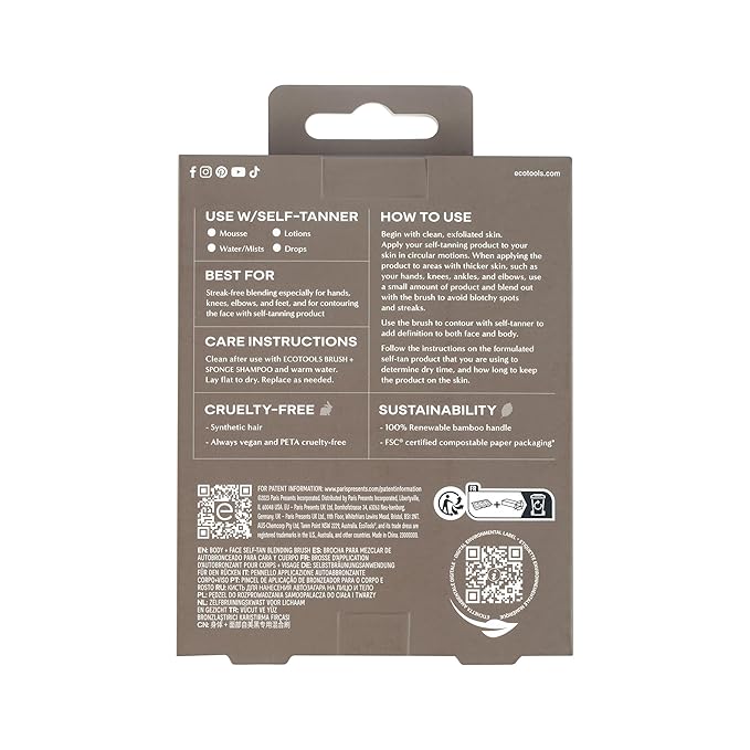 EcoTools Good Tan Body + Face Self-Tan Blending Brush, Kabuki Brush For Applying Self Tanner, Sunless Tanner Blending Brush, Eco Friendly Self Tanning Brush, Vegan, & Cruelty Free, 1 Count