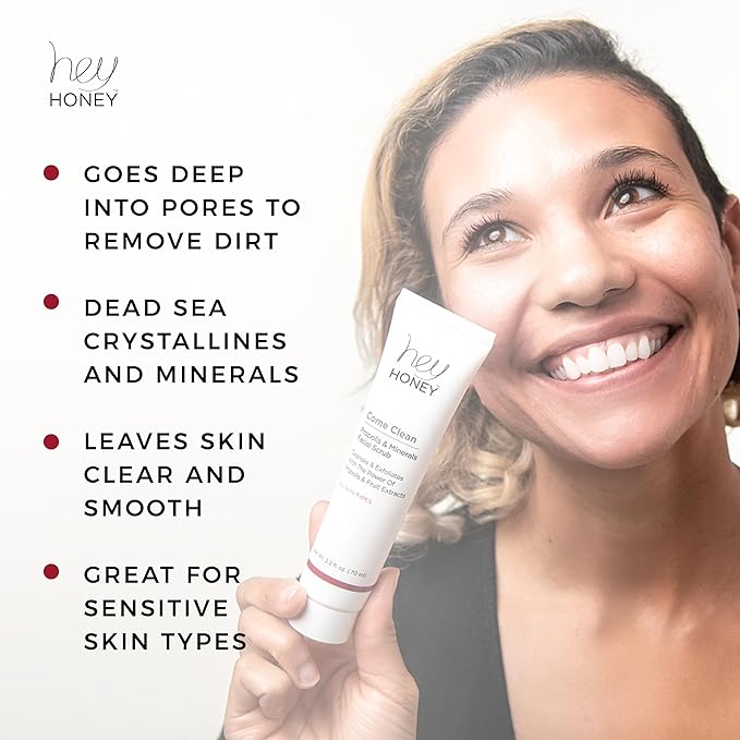 Hey Honey Skincare Propolis and Dead Sea Salt Microdermabrasion Facial Scrub For Sensitive Skin | Non-Abrasive Exfoliating Aimed Brighten Acne Scars, Remove Blackheads & Dead Skin Cells | 2.2 oz