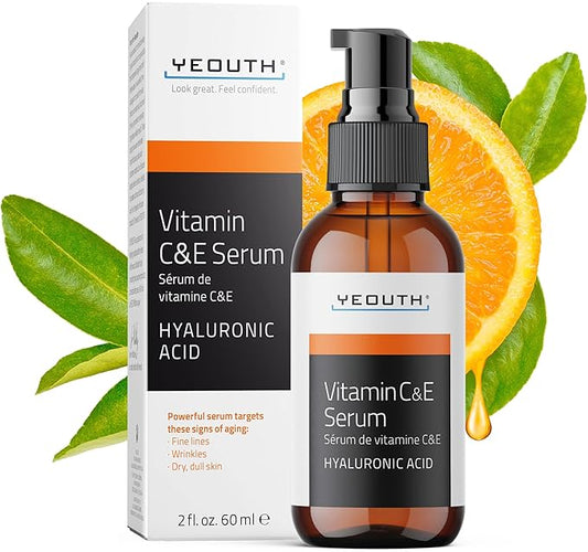 YEOUTH Vitamin C Face Serum with Hyaluronic Acid, Hydrating Vitamin C Serum for Face, Targets the Appearance of Dull Spots 2oz