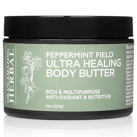 Ultra Healing Body Butter, Intensive Moisturizer For Dry Skin, Spearmint & Bergamot Essential Oil, Ora’s Amazing Herbal, 8 oz, Peppermint Field Scent