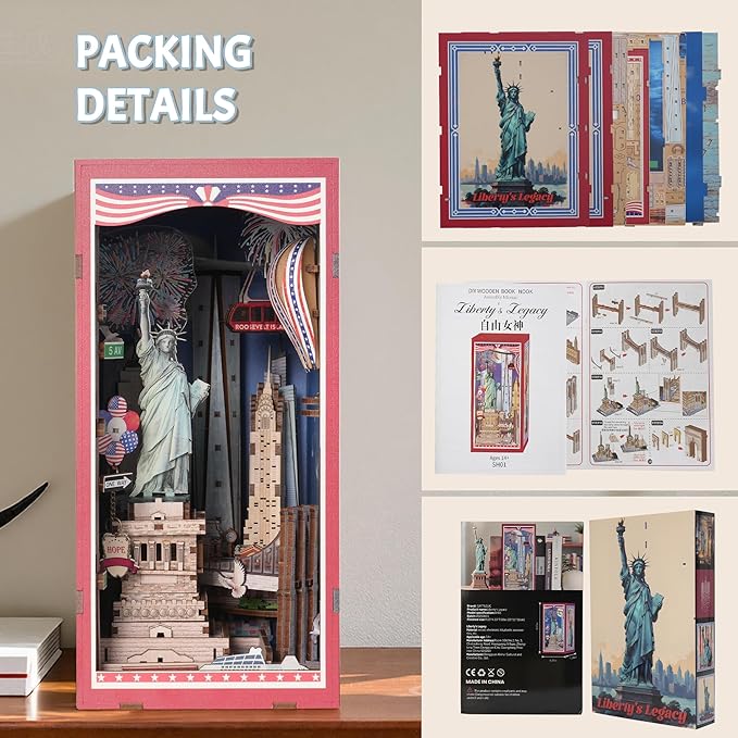 Book Nook Kit, DIY Miniature House Dollhouse Crafts Kit for Adults and Teens, Liberty's Legacy 3D Wooden Puzzle Booknook Build Bookshelf Decor, Gifts for Family and Friends