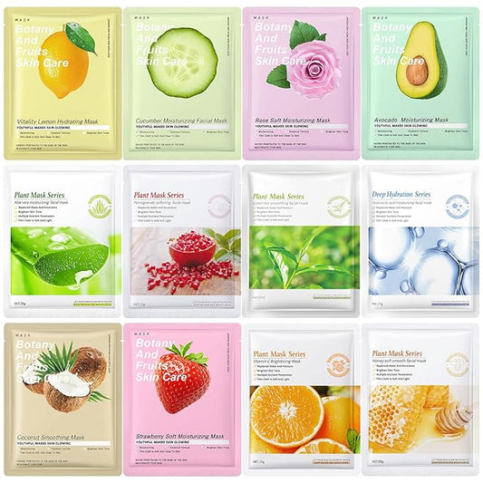 12 Pack Variety Face Masks Skincare for Women Sheet Face Mask for Kids Teens Girls, Hydrating Face Masks for All Skin Types with Natural Ingredients, Birthday Party Spa Gift for Kids Teens Girls Women
