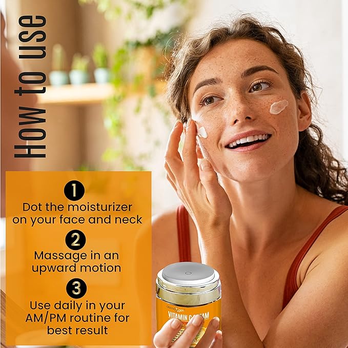 Organic Vitamin C Cream for Face - Deep Hydration Vitamin C Face Moisturizer with Hyaluronic Acid and Vitamins C & E - Anti-Aging Formula to Reduce Wrinkles and Fine Lines - 1.7 Fl Oz