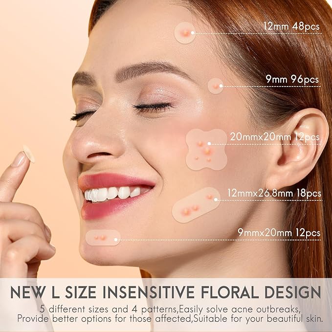Acne hydrocolloid Patches, 4 sizes and 3 shapes with 182pcs, The innovative size L suitable face, body, nose, Pimple, Acne blemishes, with Salicylic Acid, Tea Tree Oil, Centella Asiatica