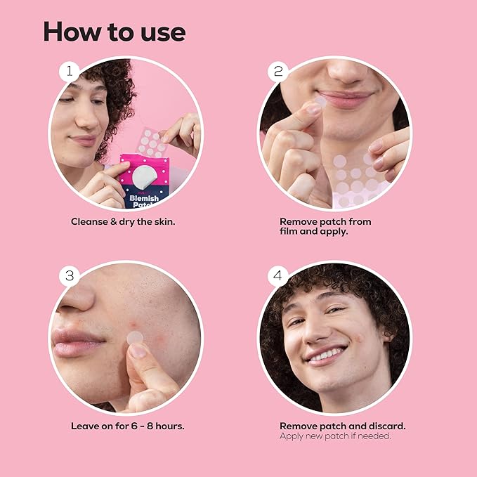 HANHOO Blemish Patch, 432 count, 12 pk, includes hydrocolloid pimple patches that shrink pimples, absorb fluid, and protect from finger-picking and dirt. Invisible acne spot patches for clear skin.