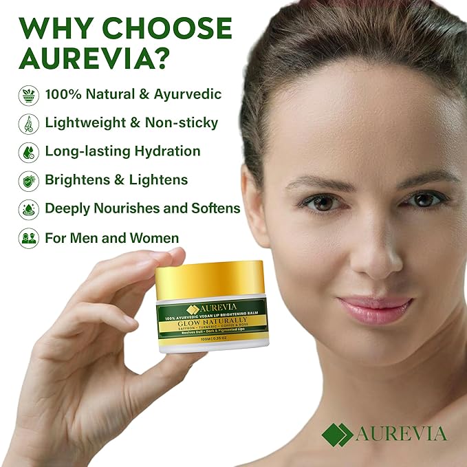 Vegan Ayurvedic Lip Balm – Lightens Dark Lips & Brightens Tones – Deeply Hydrating & Moisturizing for Dry, Chapped Lips – Plant-Based