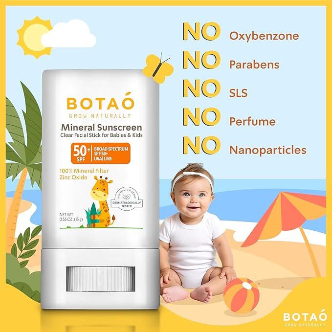 baby Mineral Sunscreen Stick 100% Zinc Oxide SPF 50+ Water Resistant UVA/UVB Protection Easy to Apply Fragrance Free, babies & kids, for sensetive skin, Unscented