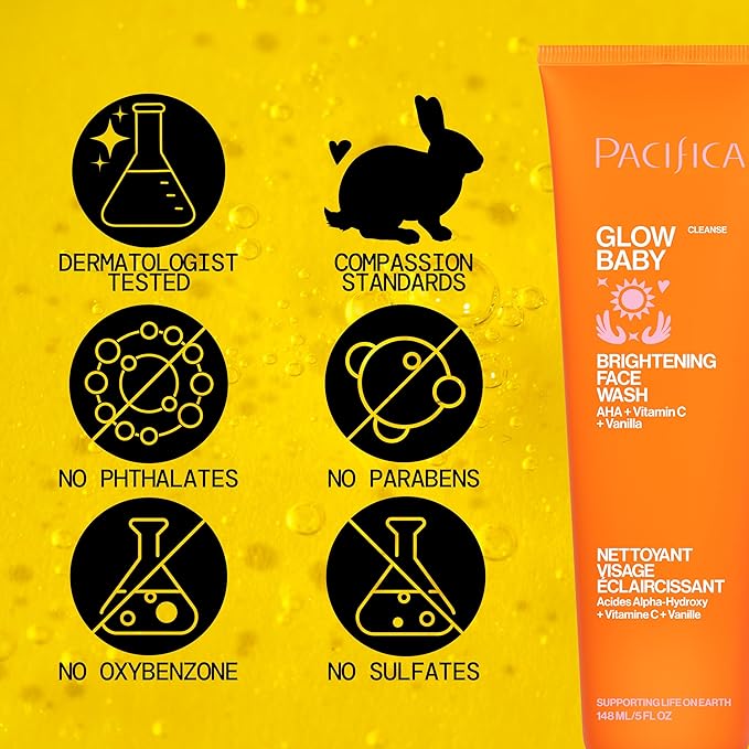 Pacifica Beauty Glow Baby Brightening Face Wash & Enzyme Face Scrub Set, Skincare, Vitamin C, Glycolic Acid, Vitamin E, Facial Cleanser, Exfoliator, Skin Care, Vegan, 5 fl oz and 4 fl oz (Set of 2)