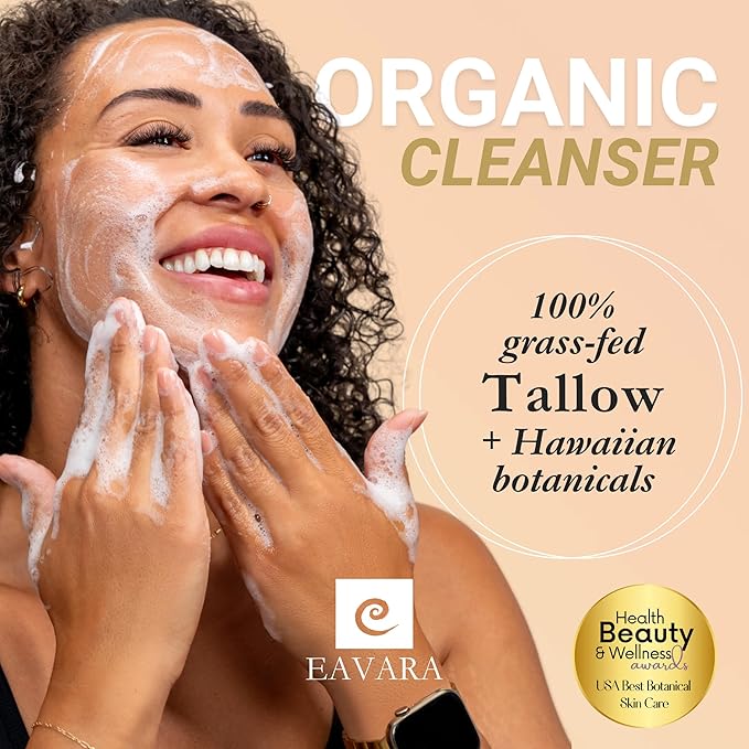 Beef Tallow Face Wash – Natural and Hydrating with Activated Charcoal, Aloe, Hyaluronic Acid, and Green Tea – Facial Cleanser with Grass Fed Beef Tallow – Face Wash for Women and Men – 6oz Pump