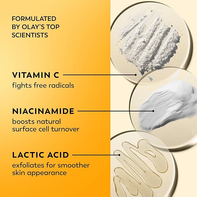 Olay Vitamin C Face Moisturizer, Brightening Cream for Women, Trial Size, Evens Tone, Dark Spot & Hyperpigmentation Reduction, Glowing Skin Care - Niaciniamide, Lactic Acid, 0.5 Oz