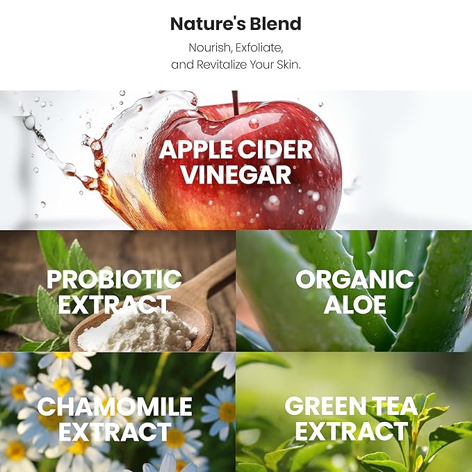Toner Pads for Face - Exfoliating Face Wipes, for All Skin Types - Apple Cider Vinegar, Green Tea, 60 Pads
