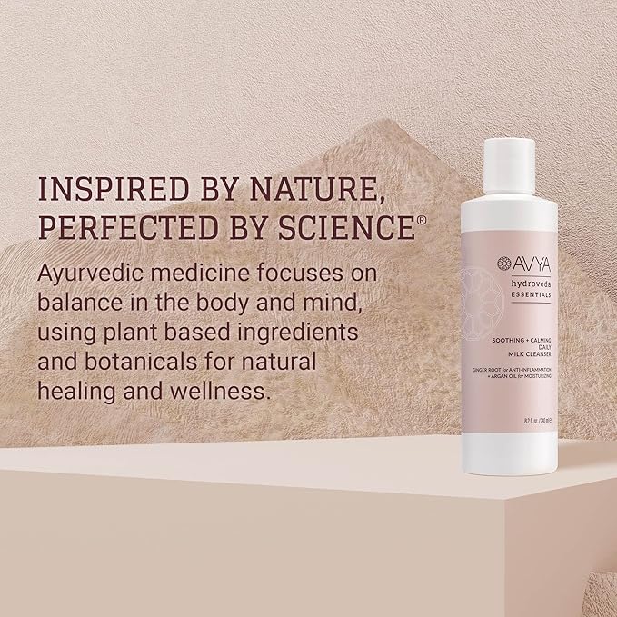 AVYA Hydroveda Essentials Daily Milk Cleanser (8.2oz) - Advanced Ayurvedic Skincare/Removes Makeup and Impurities for Natural Radiance/Ginger Blend Great for Sensitive Skin