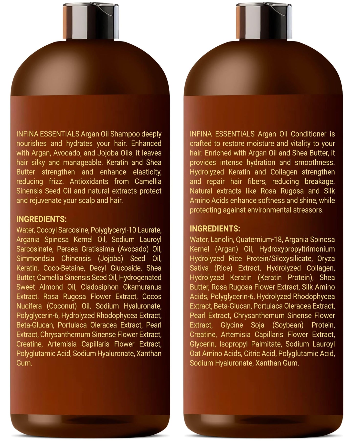 Argan Oil Shampoo and Conditioner Set for Men and Women - Hydrating and Nourishing Sulfate Free Shampoo Conditioner Set for All Hair Types - Hydrating and Nourishing Daily Hair Care - 16 fl oz Each