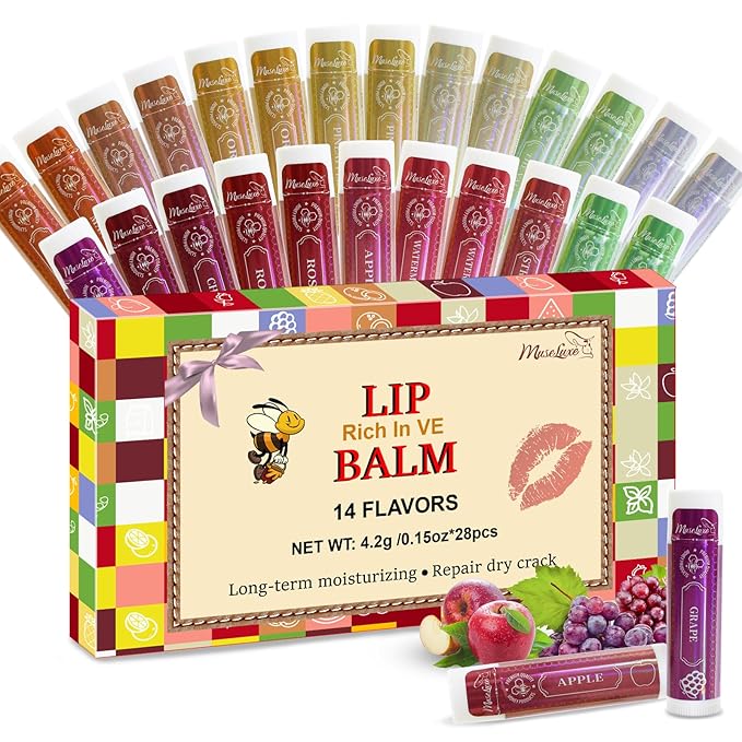 28 Pack Lip Balm,Natural Lip Balm Gifts