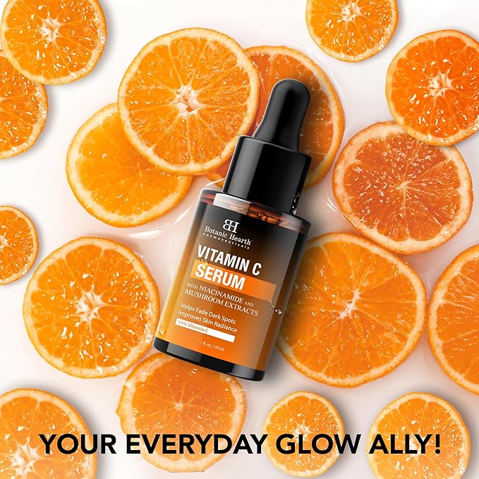 Botanic Hearth 15% Vitamin C Face Serum With Niacinamide, Hyaluronic Acid, Allantoin, Cica, Ferulic Acid & Vitamin E | Targets Dark Spots, Sun Damage, Wrinkles To Brighten & Even Tone Skin| 1Fl Oz
