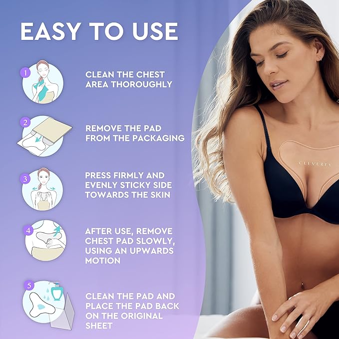 CLEVERFY Silicone Chest Wrinkle Pads for Décolleté - 6-Pack of T-Shape Reusable Anti-Wrinkle Patches