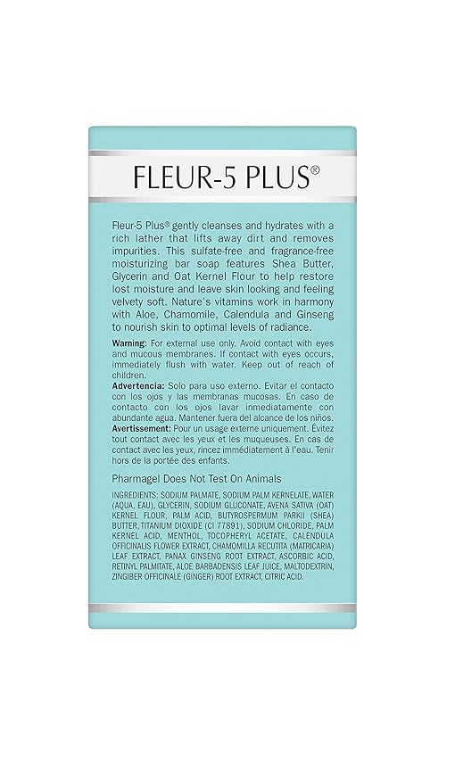 Pharmagel Fleur-5 Plus Antioxidant Gentle Cleansing Bar | Natural Daily Bath and Face Wash Soap | Deep Cleaning Soap for Sensitive Skin - 5.3 oz