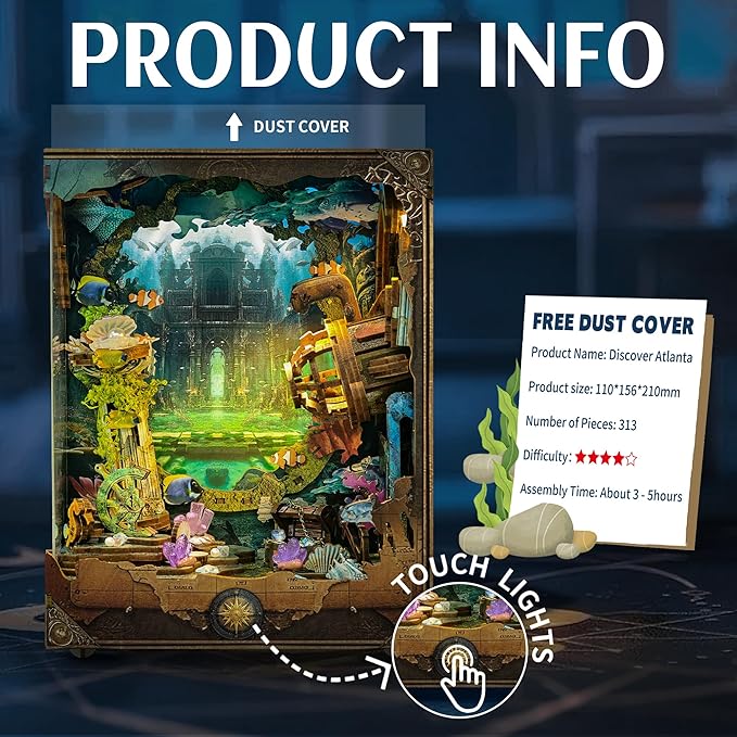 DIY Book Nooks - Deep-Sea Submarine Adventure Miniature House Kit | Rotating Background, LED Lights, Touch Control, Self-Assembly Craft Model Kits for Gifting & Decor - Discover Atlanta