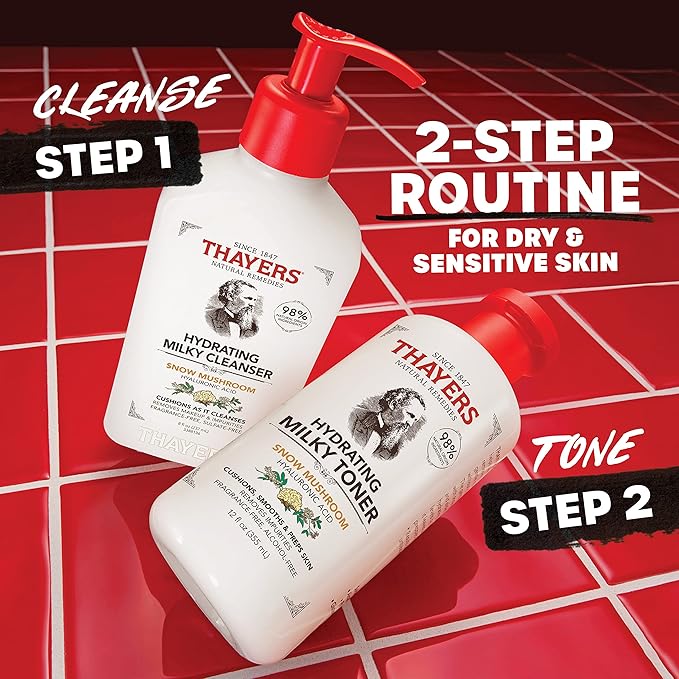 THAYERS Milky Hydrating Face Cleanser with Snow Mushroom, Hyaluronic Acid, Dermatologist Recommended Gentle Facial Wash, Hydrating Skincare for Dry, Sensitive Skin, Paraben Free, 8 FL Oz, Clear