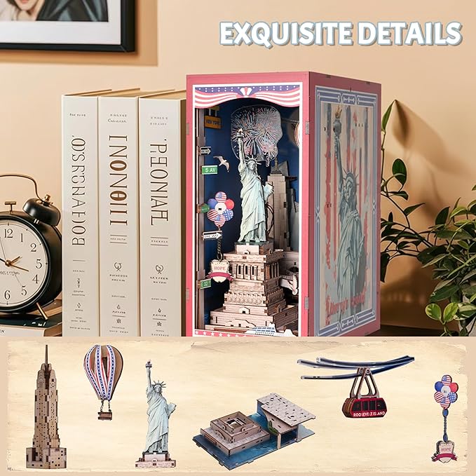 Book Nook Kit, DIY Miniature House Dollhouse Crafts Kit for Adults and Teens, Liberty's Legacy 3D Wooden Puzzle Booknook Build Bookshelf Decor, Gifts for Family and Friends