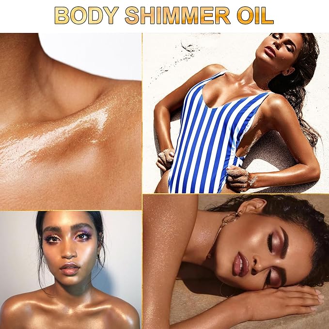 Body Shimmer Oil, Bronze Liquid Illuminator Body Glitter Taning Oils