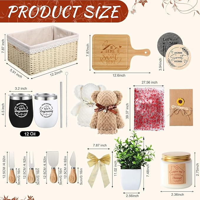 House Warming Gifts Basket 21 Pieces Housewarming Gift for New Apartment Closing Gifts for Buyers Couples Women Men New Homeowners Gift Ideas Set(Home,Beige)
