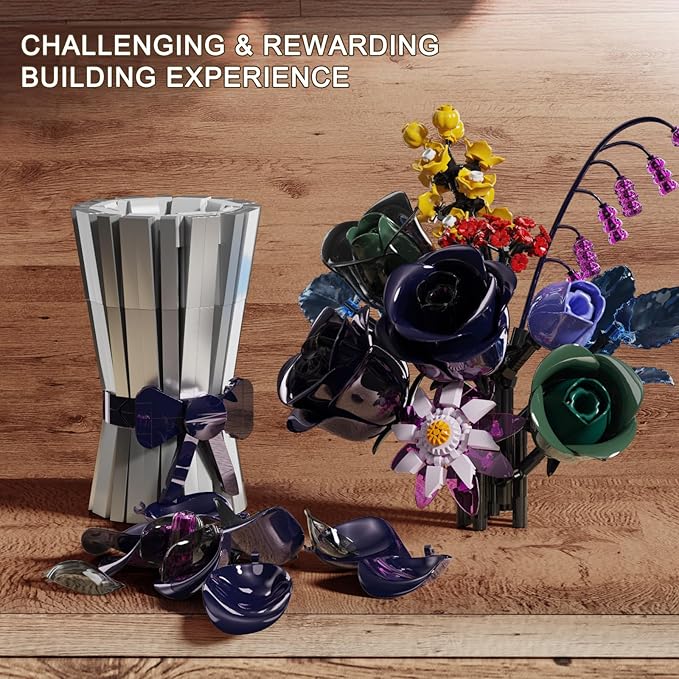 Flowers Bouquet Building Set 982 PCS Multiple Rose Botanical Collection Kit Artificial Flowers Botanical Collection DIY Unique Home&Office Bonsai Decoration Gift for Valentine's Day Christmas