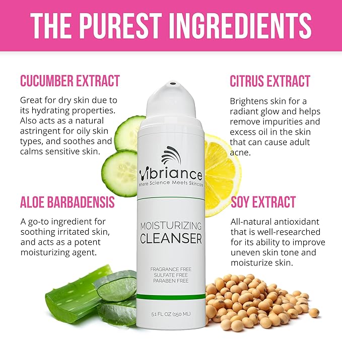 Vibriance Moisturizing Cleanser - Hydrating Sensitive Daily Face Wash, Gentle Facial Cleanser for Mature Skin, Women Over 50