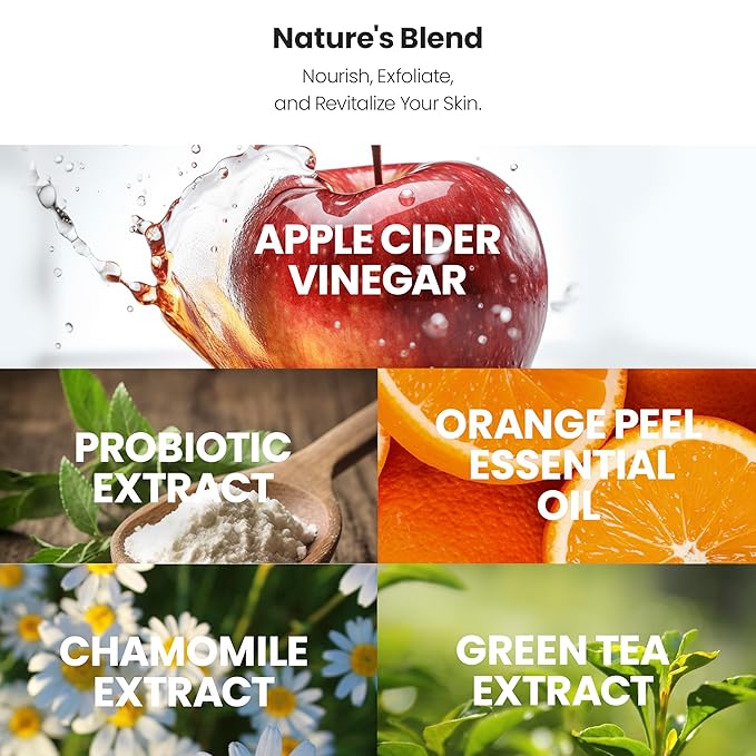 Apple Cider Vinegar Face Wash - Exfoliating Face Wash, Hydrating Gel Foaming Facial Cleanser, Fragrance Free, 6oz