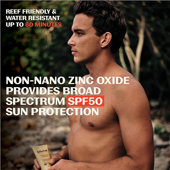 Thrive Natural Care Body Mineral Sunscreen SPF50 - Water Resistant Reef Safe Sunscreen with Broad Spectrum Clear Zinc Oxide Sun Block - Vegan, 5.8 Oz (Pack of 2)