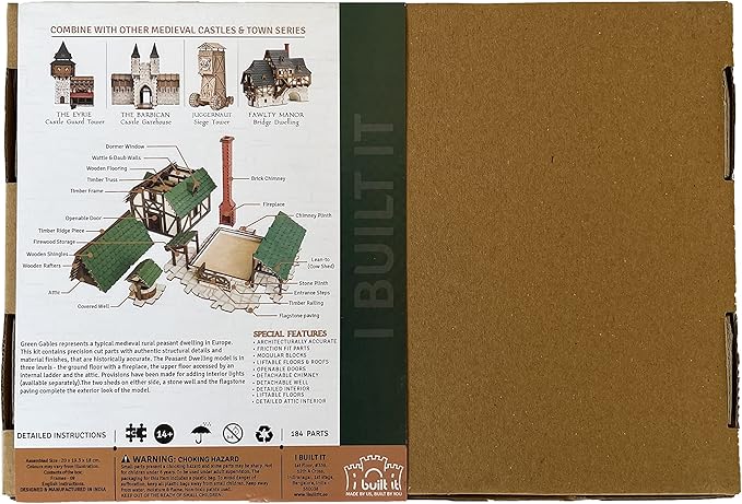 Green Gables P - 3D Wooden Puzzle - DIY 28mm Scale Model Building Kit for Adults - Creative Gift - Tabletop Miniature Terrain Kit - Realistic (Green Gables 14/4.8)