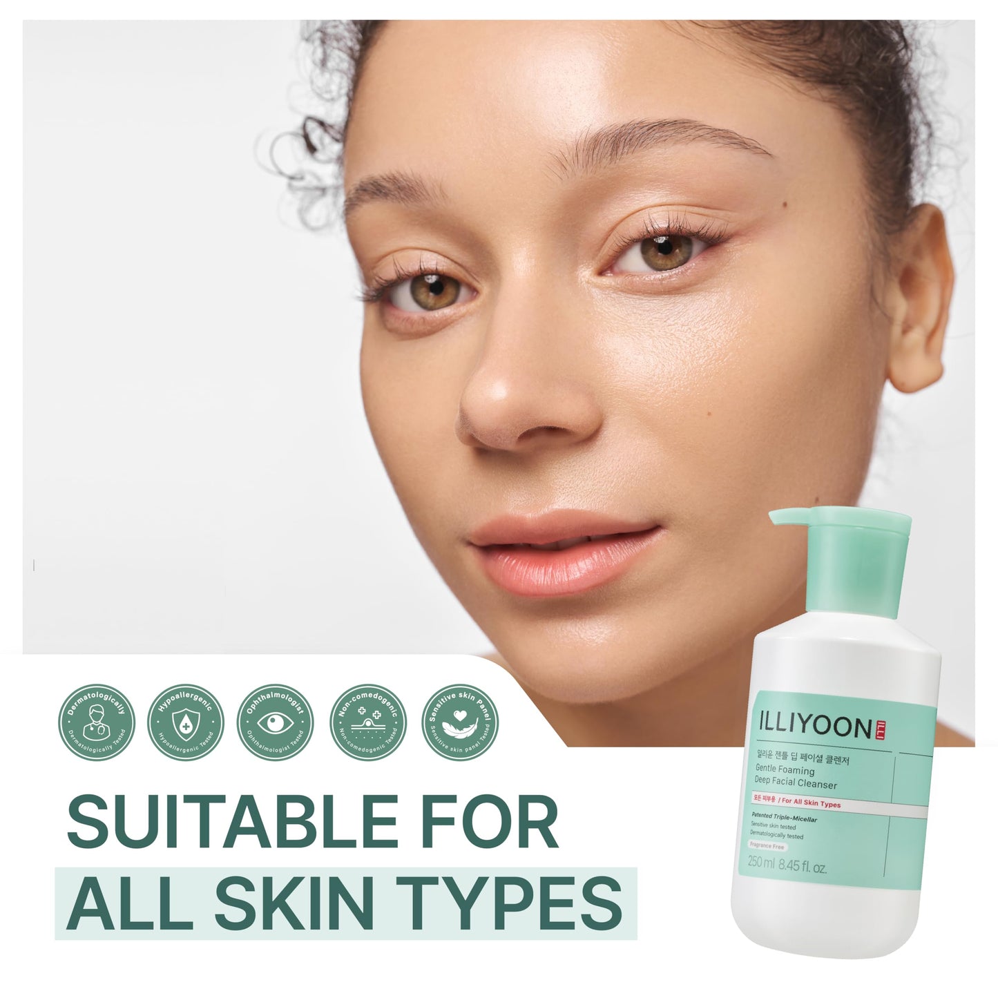 Illiyoon Gentle Deep Facial Cleanser | Low pH Gel-to-Foam Face Wash for Sensitive Skin, Hydrating Gel Cleanser & Daily Makeup Remover, Korean Skincare, 8.45 fl.oz.