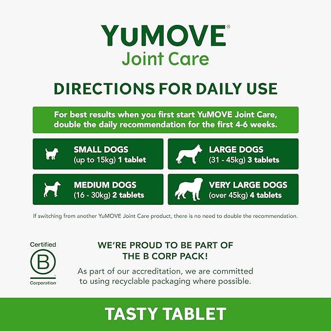 YuMOVE Hip & Joint Supplement for Dogs with Glucosamine, Hyaluronic Acid, Green Lipped Mussel & Omega 3 Joint Supplement - Regular and Advanced Strength (120ct, Chewable Tablets)