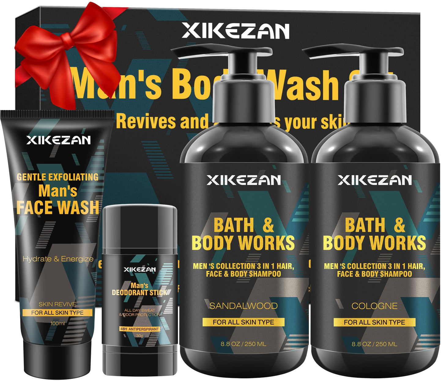 Gifts for Men,Mens Body Wash Gift Set Cleansing & Hydrating Skin w/Face Wash,Deodorant,Sandalwood & Cologne 3 in 1 Hair,Face & Body Wash,Mens Stocking Stuffers Christmas Gifts for Men Him Dad Husband