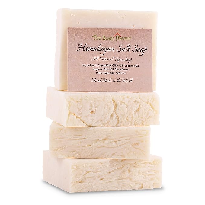 Himalayan Salt Soap Bars with Sea Salt & Shea Butter – 4 Soap Bars, Handmade in USA, All Natural, Non-GMO, Unscented (4.5 oz Each)