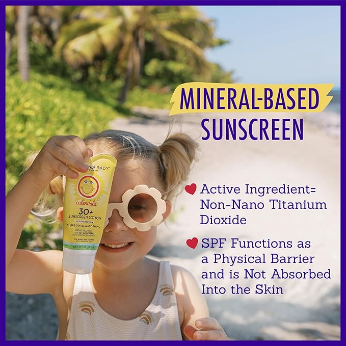 California Baby Calendula SPF 30+ Sunscreen | Mineral Based | Titanium Dioxide | Travel Size Baby Sunscreen for Face + Body | Lavender Scent | 2.9oz