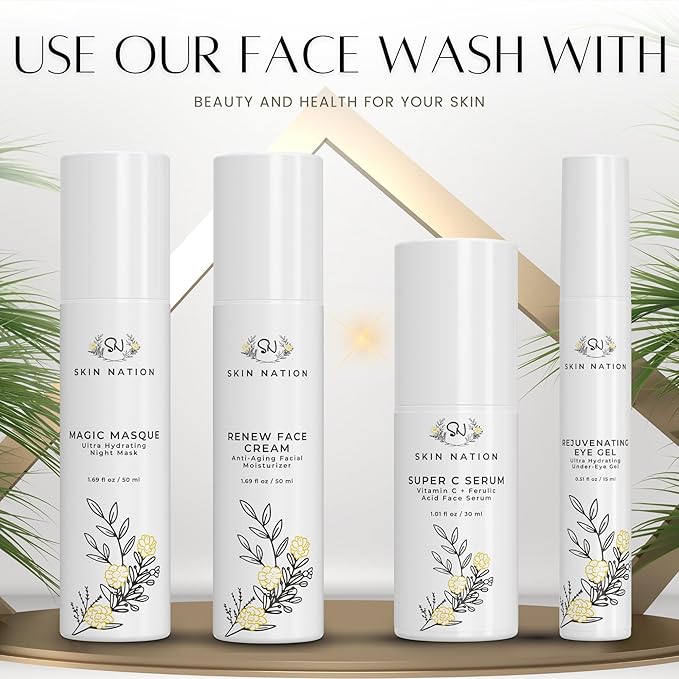 Skin Nation Hydrating Gentle Face Wash with Organic Aloe and Chamomile for Dry, Oily and Sensitive Skin, Paraben Free and Sulfate Free, 4 oz, Made in USA