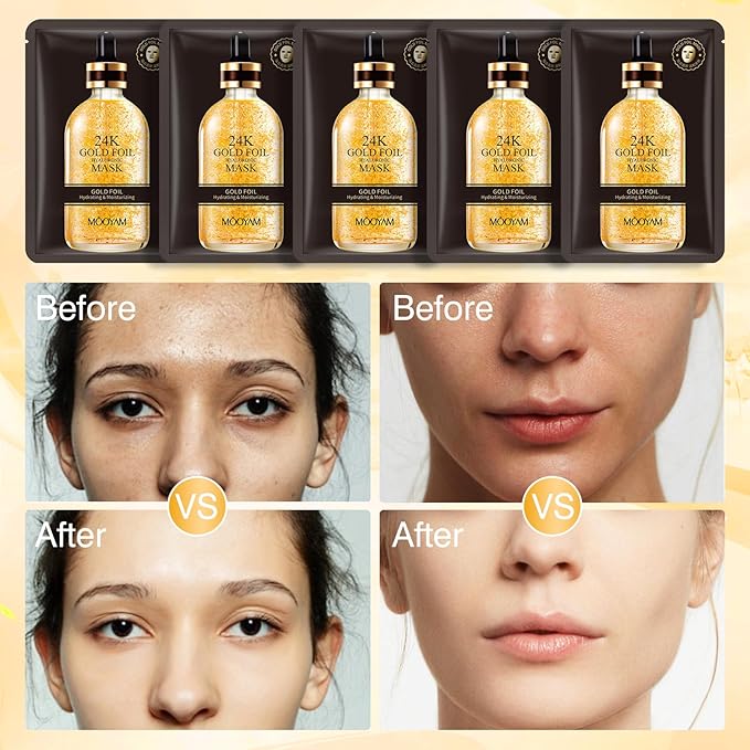Facial Masks Skincare for Women,24K Gold Moisturize Face Mask Sheet for Girl,Hydrating Face Mask for All Skin Types,Dry Skin & Sensitive Skin (10-Packs)