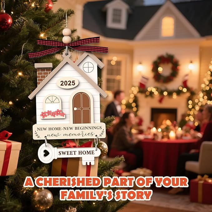 2025 New Home Ornament - Wooden Housewarming Gift for Homeowners, Couples & Friends - New Home New Beginning First Christmas House Ornament