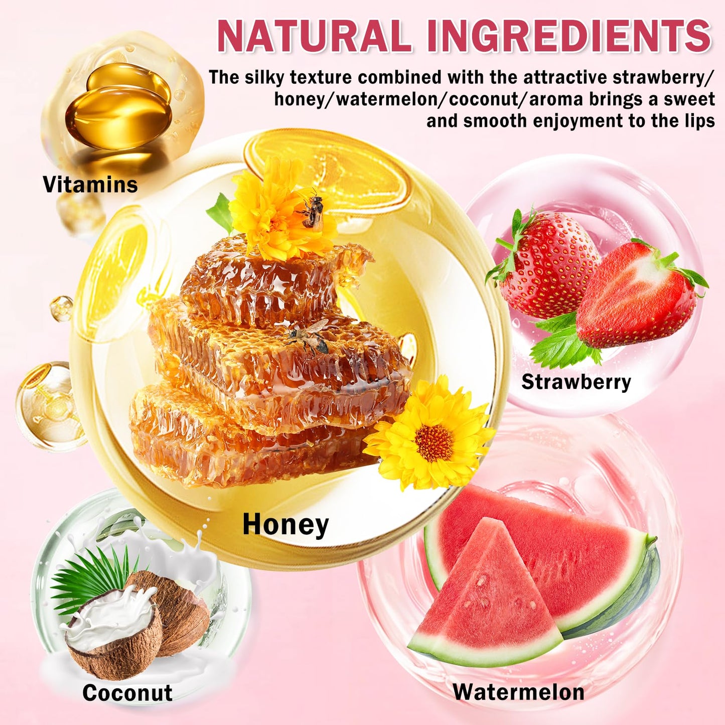 LZXLUKGIR 4PCS Honey Lip Balm Hydrating Honey Lip Mask Overnight Propolis Bee Balm Lip Balm Prevention Dry and Cracked Lip Scrub Exfoliator (Honey+Strawberry+Coconut+Watermelon)