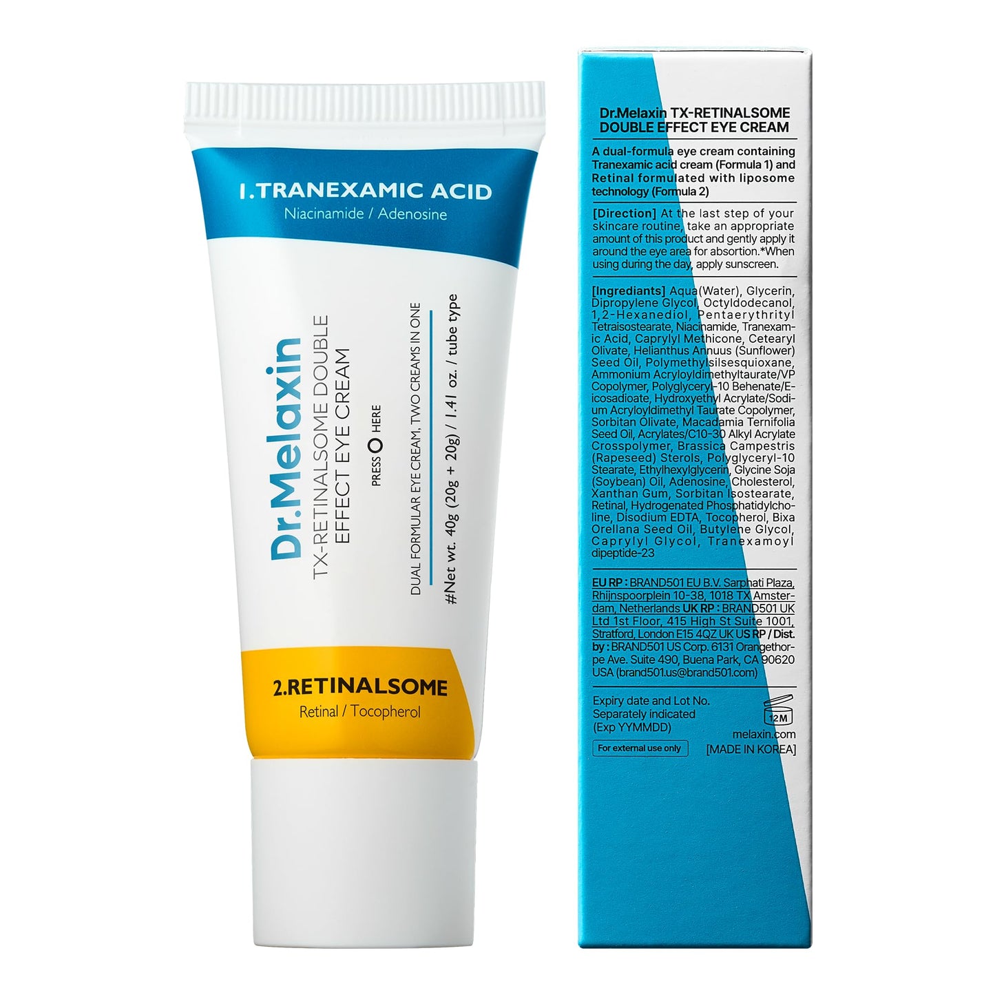 Dr.Melaxin TX Tranexamic Acid Retinalsome Dual Eye Cream with Adenosine Niacinamide for Dark circle Repairing | Daily Anti-Aging Under Eye Care | 50ml - Korean Skin care