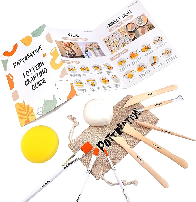 POTTREATIVE Air Dry Clay Pottery Kit - Home DIY Pottery Starter Kits with Air-Dry Clay，Sculpting Pottery Tools and Step-by-Step Guide - Great for Date Night, Arts Crafts Hobby